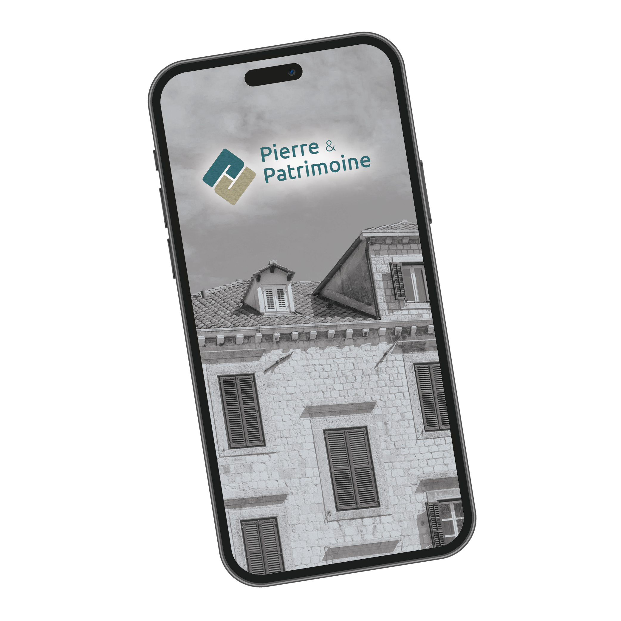 vu d'un téléphone avec logo de Pierre et Patrimoine